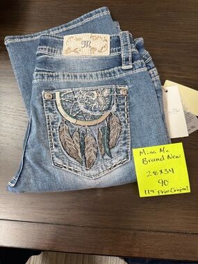 Miss Me Light Blue Boot Cut Jeans with Feather Pocket Embroidery